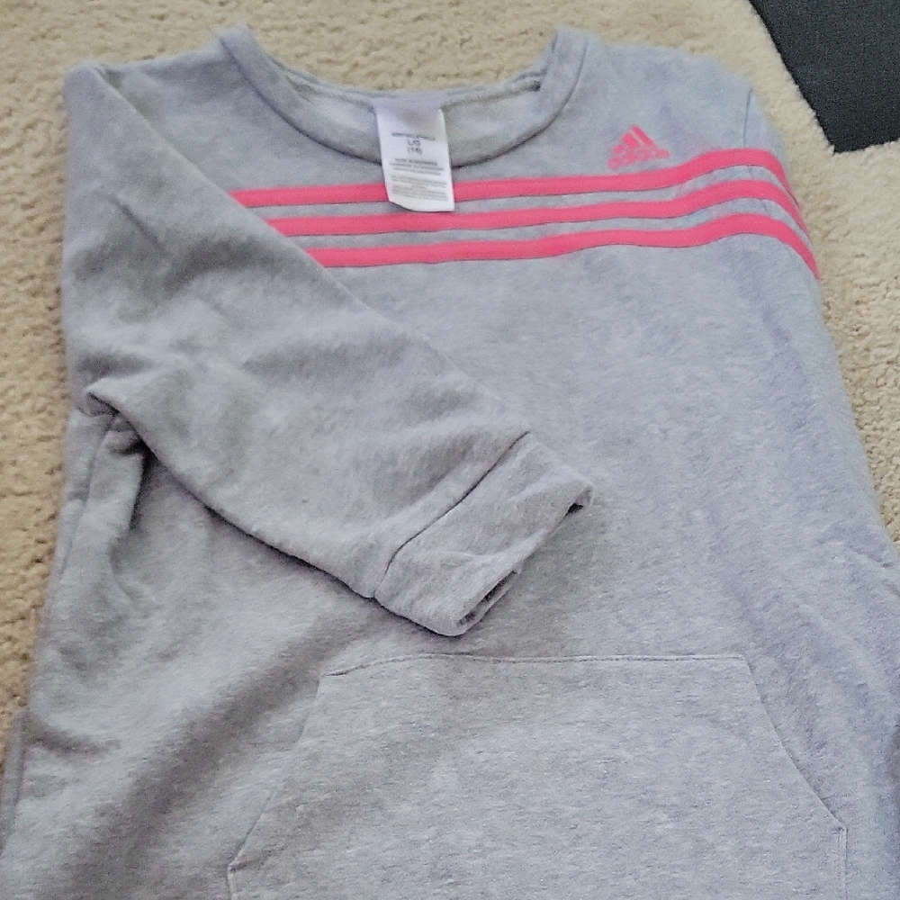 Adidas Kids Gray Sweatshirt with Pink Stripes